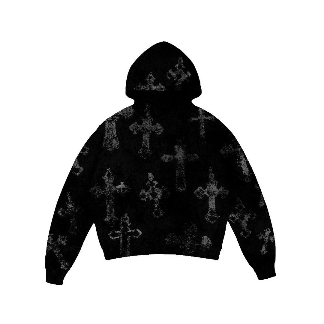 DISTRESSED PENDANT CROSSES HOODIE